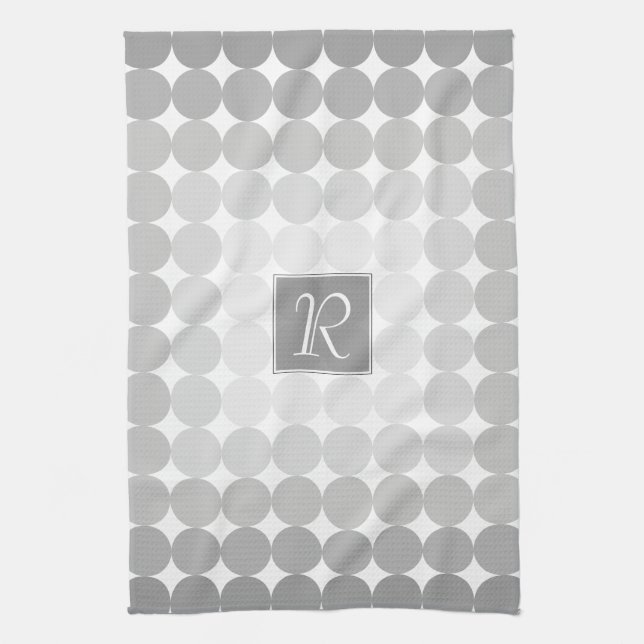 Modern Grey Circles Monogram Tea Towel (Vertical)