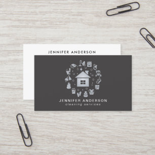 Modern Grey Cleaning Services Business Card
