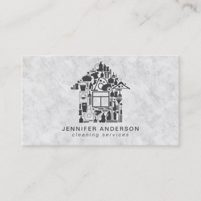 Modern Grey Cleaning Services Business Card (Front)