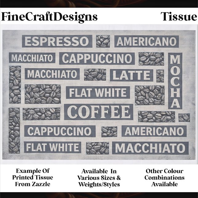 Modern Grey Coffee Cafe Typography FC8 Decoupage Tissue Paper (Creator Uploaded)
