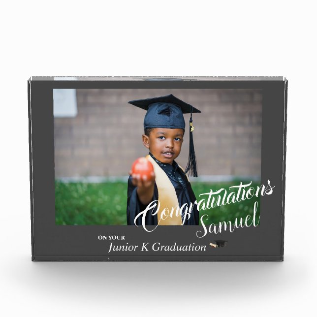 Modern Grey Congratulations JK Grad Announcement Photo Block (Front)