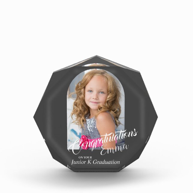 Modern Grey Congratulations JK Grad Announcement Photo Block (Front)