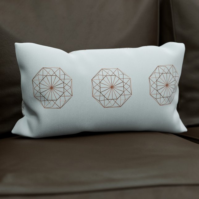 Modern Grey Copper Octagon Pattern Lumbar Pillow (A soft grey with copper octagon design)