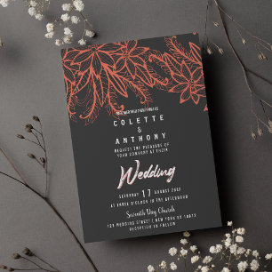 Modern grey coral summer floral theme Wedding Invitation