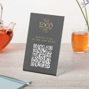 Modern Grey Custom Business Logo QR Code Menu Pedestal Sign