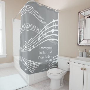 Modern Grey Custom Music Notes Shower Curtain
