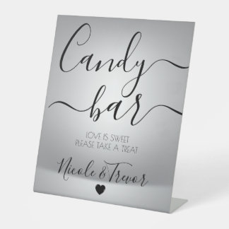 Modern Grey Custom Wedding Candy Bar Pedestal Sign