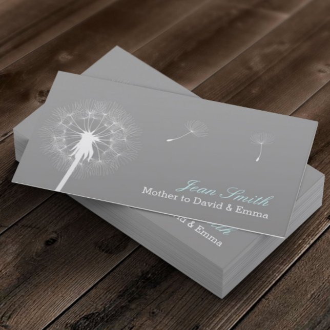 Modern Grey Dandelion Flowing Mummy Calling Card (Creator Uploaded)