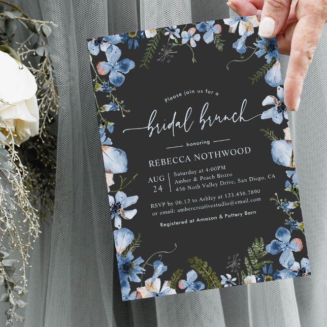 Modern Grey Dusty Blue Floral Bridal Brunch Shower Invitation (Creator Uploaded)