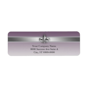 Modern Grey Eggplant Purple Silver Fleur de Lis Return Address Label