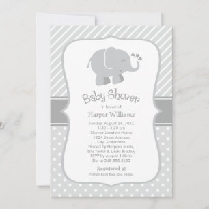 Modern Grey Elephant Gender Neutral Shower Invitation
