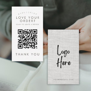 Modern Grey Fabric Logo QR Code Leave a Review  Business Card
