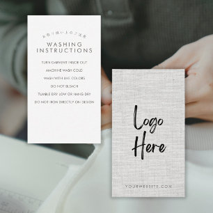 Modern Grey Fabric Logo Washing Instructions Business Card