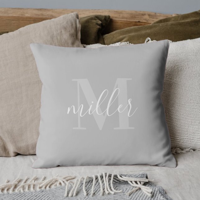 Modern Grey Family Name Monogram Cushion (Creator Uploaded)