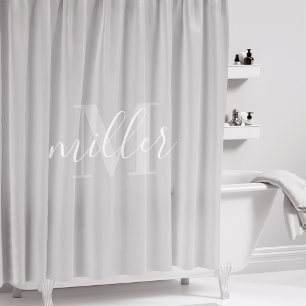 Modern Grey Family Name Monogram Shower Curtain