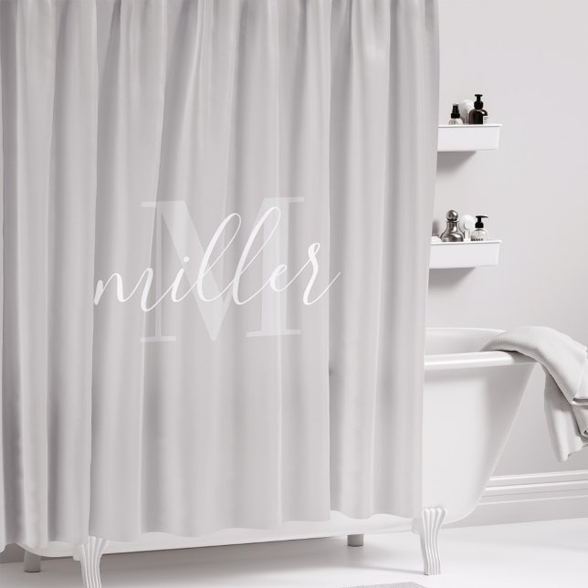 Modern Grey Family Name Monogram Shower Curtain (Creator Uploaded)