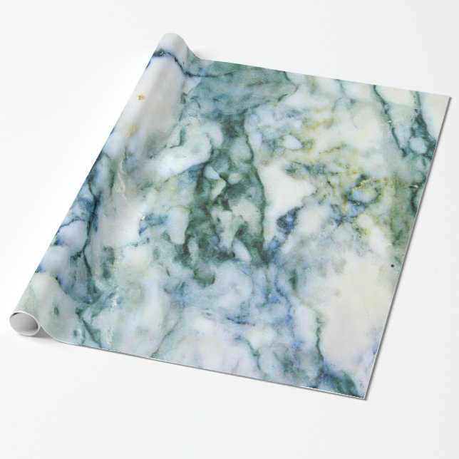 Modern Grey Faux Marble Blue-Green Accent Wrapping Paper (Unrolled)