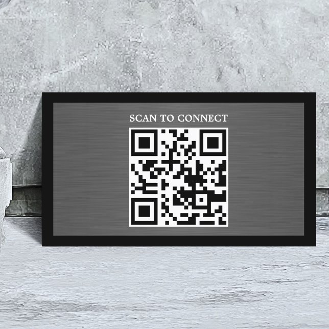 Modern Grey Faux Metal Black QR Code Bold Business Card (Creator Uploaded)