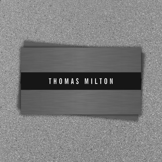 Modern Grey Faux Metal Black Stripe Consultant Business Card (Creator Uploaded)