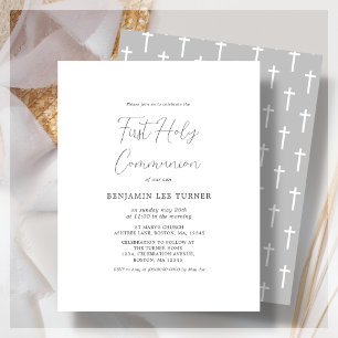 Modern Grey   First Communion Budget Invitation