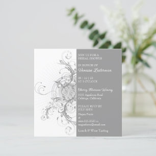 Modern Grey Floral Bridal Shower Invitation