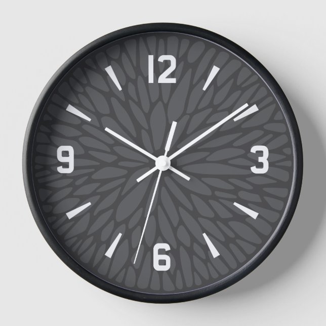 Modern Grey Floral Geometric Pattern Clock ⏰ (Front)