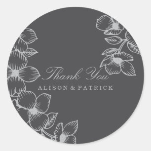 Modern Grey Floral Thank You Stickers