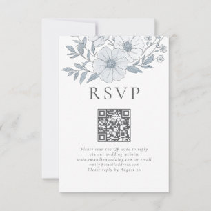 Modern Grey Florals QR Code Wedding  RSVP Card