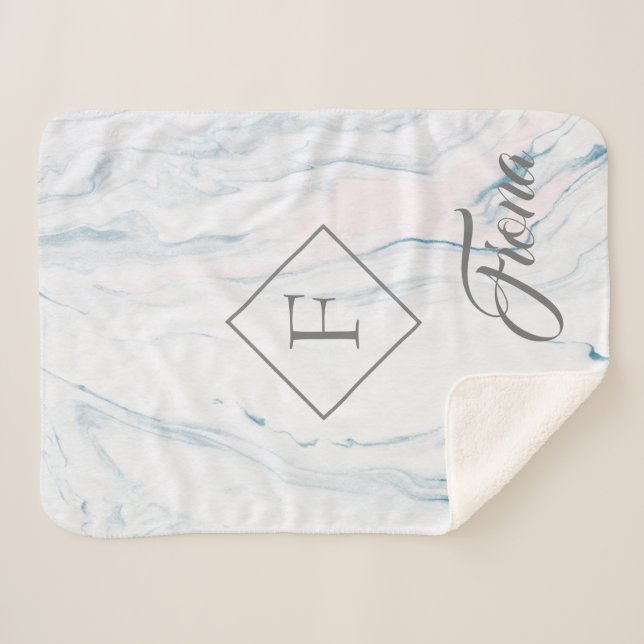 Modern Grey Frame And Pastel Tones Marble Stone Sherpa Blanket (Front (Horizontal))