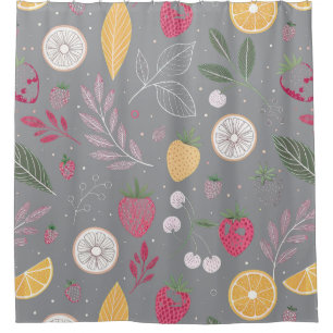 Modern Grey Fruit & Floral Shower Curtain – Chic B