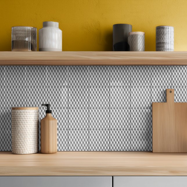 Modern Grey Geometric 3D Cube Pattern Ceramic Tile (Creator Uploaded)
