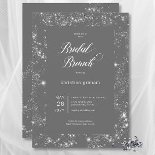 Modern Grey Glam Diamond Frame Bridal Brunch Invitation