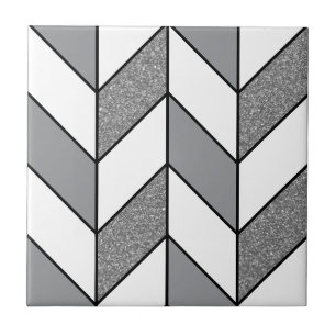 Modern Grey Glitter Herringbone Chevron Pattern v2 Ceramic Tile