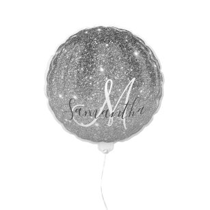 Modern Grey Glitter Sparkles Personalised Name Balloon