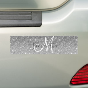 Modern Grey Glitter Sparkles Personalised Name Bumper Sticker