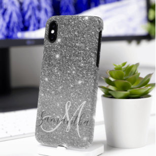 Modern Grey Glitter Sparkles Personalised Name Case-Mate iPhone Case