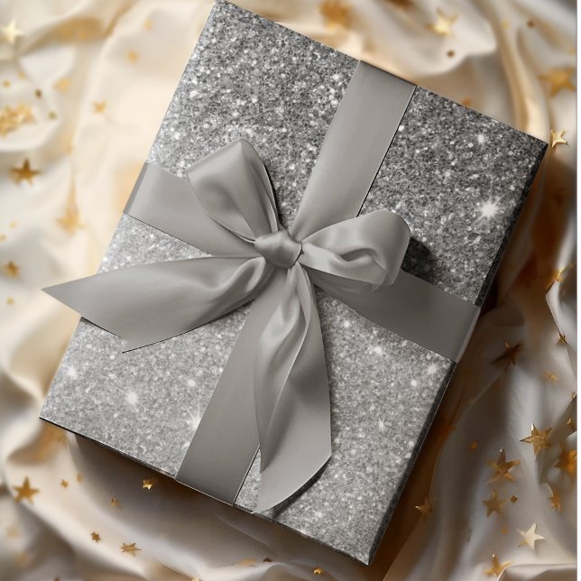 Modern Grey Glitter Sparkles Personalised Name Wrapping Paper (Creator Uploaded)