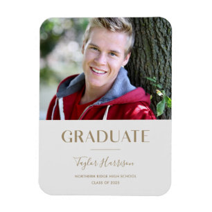 Modern Grey & Gold 1-Photo 2022 Grad Announcement Magnet