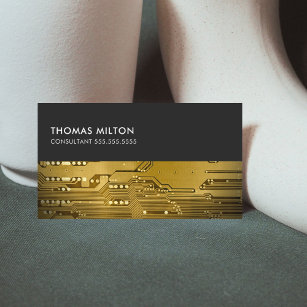 Modern Grey Gold Circuit Board Consultant Business Card