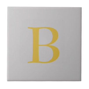 Modern Grey Gold Colour Monogram Add Name Initial Ceramic Tile
