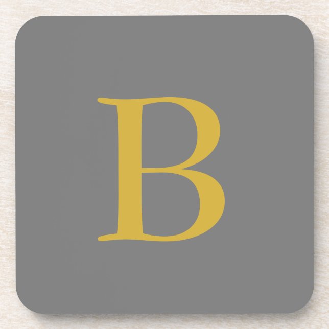 Modern Grey Gold Colour Monogram Add Name Initial Coaster (Front)