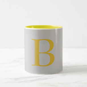 Modern Grey Gold Colour Monogram Add Name Initial Two-Tone Coffee Mug