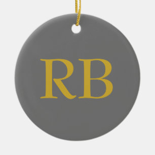 Modern Grey Gold Colour Monogram Add Name Initials Ceramic Ornament
