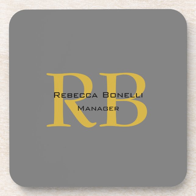 Modern Grey Gold Colour Monogram Add Name Initials Coaster (Front)