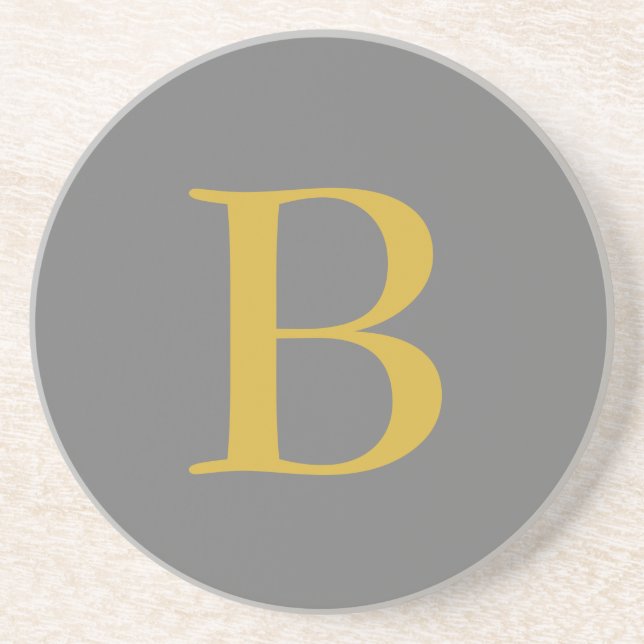 Modern Grey Gold Colour Monogram Add Name Initials Coaster (Front)