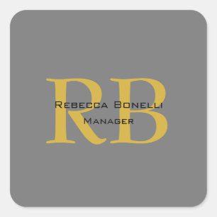 Modern Grey Gold Colour Monogram Add Name Initials Square Sticker