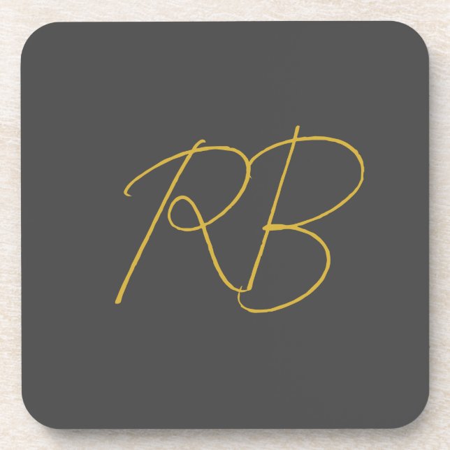 Modern Grey Gold Colour Monogram Initials Coaster (Front)