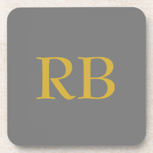 Modern Grey Gold Colour Monogram Initials Coaster