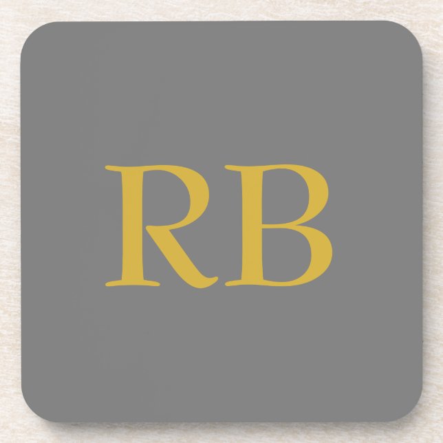 Modern Grey Gold Colour Monogram Initials Coaster (Front)