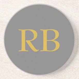 Modern Grey Gold Colour Monogram Initials Coaster